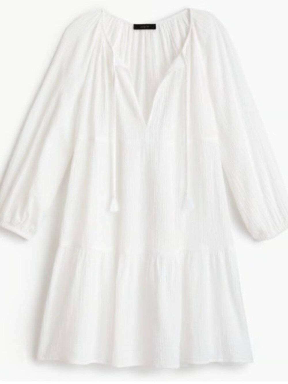 J. Crew Womens Tiered Beach Tunic Swim Cover White Tasseled Cotton Gauze L